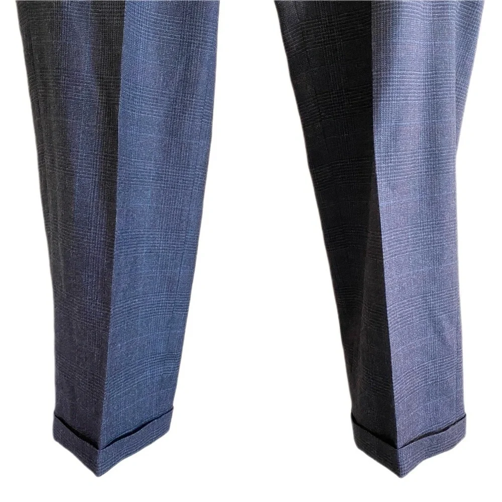 CHRISTOPHER BROOKS 100% Pure Wool Blueish Gray Plaid Suit Set Size 46L